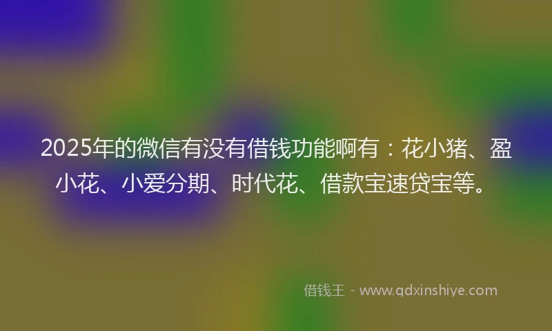 2025年的微信有没有借钱功能啊有：花小猪、盈小花、小爱分期、时代花、借款宝速贷宝等。
