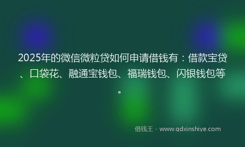 2025年的微信微粒贷如何申请借钱有：借款宝贷、口袋花、融通宝钱包、福瑞钱包、闪银钱包等。