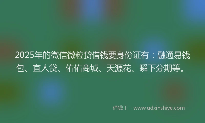 2025年的微信微粒贷借钱要身份证有：融通易钱包、宜人贷、佑佑商城、天源花、瞬下分期等。