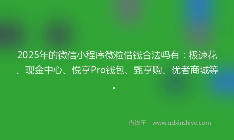 2025年的微信小程序微粒借钱合法吗有：极速花、现金中心、悦享Pro钱包、甄享购、优者商城等。