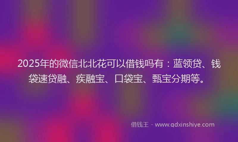 2025年的微信北北花可以借钱吗有：蓝领贷、钱袋速贷融、疾融宝、口袋宝、甄宝分期等。