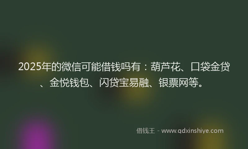 2025年的微信可能借钱吗有：葫芦花、口袋金贷、金悦钱包、闪贷宝易融、银票网等。