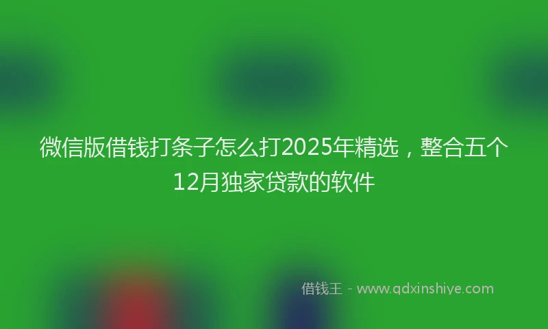 微信版借钱打条子怎么打2025年精选，整合五个12月独家贷款的软件