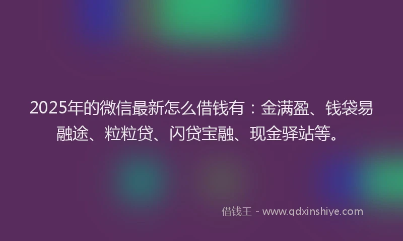 2025年的微信最新怎么借钱有：金满盈、钱袋易融途、粒粒贷、闪贷宝融、现金驿站等。