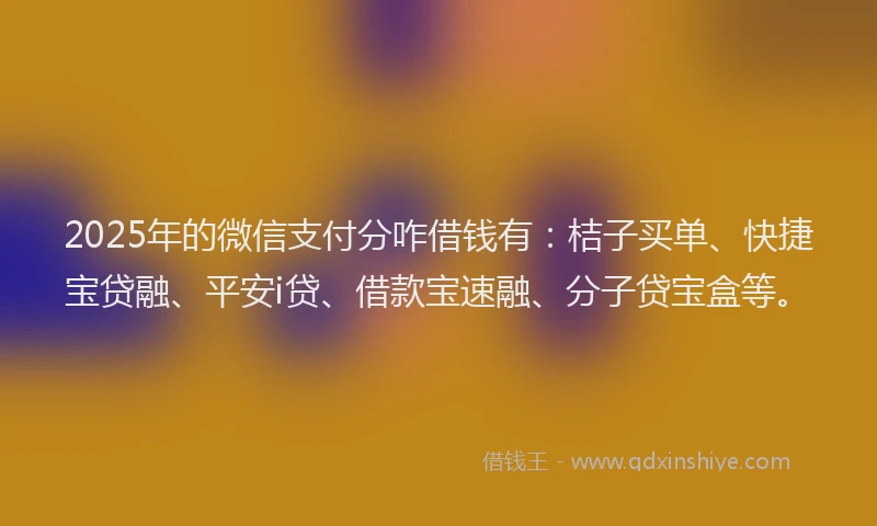 2025年的微信支付分咋借钱有：桔子买单、快捷宝贷融、平安i贷、借款宝速融、分子贷宝盒等。