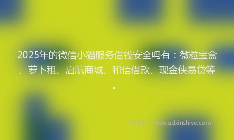 2025年的微信小猫服务借钱安全吗有：微粒宝盒、萝卜租、启航商城、和信借款、现金侠易贷等。
