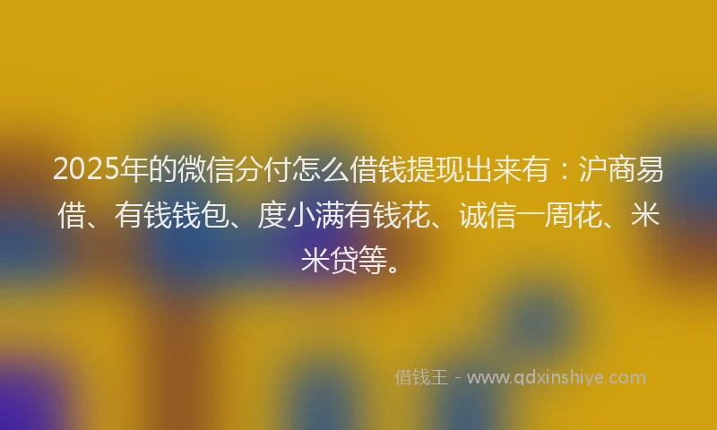 2025年的微信分付怎么借钱提现出来有：沪商易借、有钱钱包、度小满有钱花、诚信一周花、米米贷等。