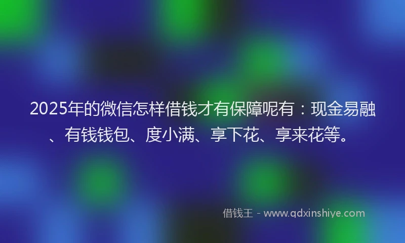 2025年的微信怎样借钱才有保障呢有：现金易融、有钱钱包、度小满、享下花、享来花等。