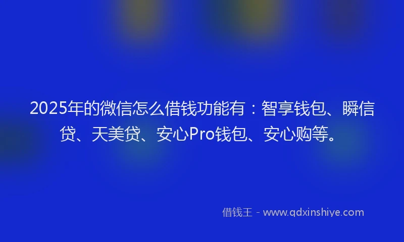 2025年的微信怎么借钱功能有：智享钱包、瞬信贷、天美贷、安心Pro钱包、安心购等。