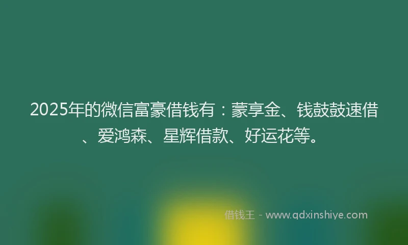 2025年的微信富豪借钱有：蒙享金、钱鼓鼓速借、爱鸿森、星辉借款、好运花等。