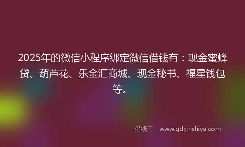 2025年的微信小程序绑定微信借钱有：现金蜜蜂贷、葫芦花、乐金汇商城、现金秘书、福星钱包等。