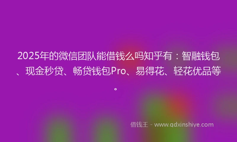 2025年的微信团队能借钱么吗知乎有：智融钱包、现金秒贷、畅贷钱包Pro、易得花、轻花优品等。