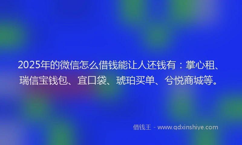 2025年的微信怎么借钱能让人还钱有：掌心租、瑞信宝钱包、宜口袋、琥珀买单、兮悦商城等。