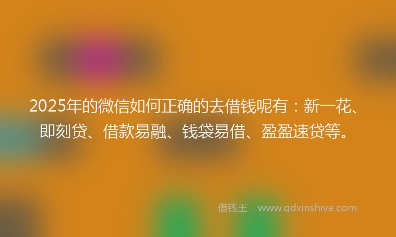 2025年的微信如何正确的去借钱呢有：新一花、即刻贷、借款易融、钱袋易借、盈盈速贷等。
