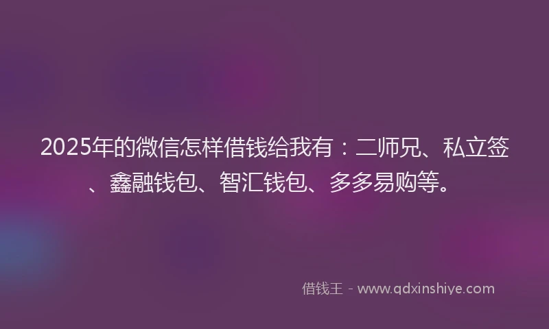 2025年的微信怎样借钱给我有：二师兄、私立签、鑫融钱包、智汇钱包、多多易购等。