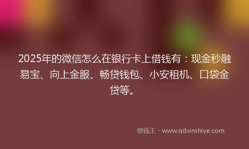 2025年的微信怎么在银行卡上借钱有：现金秒融易宝、向上金服、畅贷钱包、小安租机、口袋金贷等。
