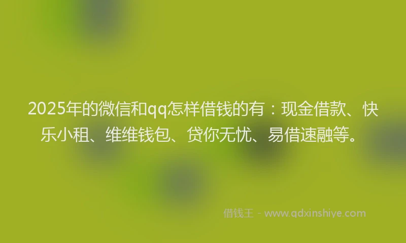 2025年的微信和qq怎样借钱的有：现金借款、快乐小租、维维钱包、贷你无忧、易借速融等。