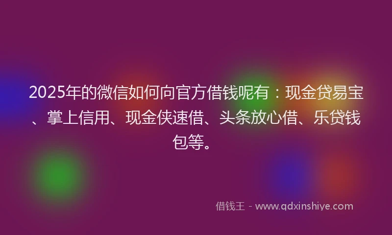 2025年的微信如何向官方借钱呢有：现金贷易宝、掌上信用、现金侠速借、头条放心借、乐贷钱包等。