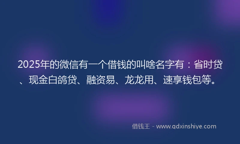 2025年的微信有一个借钱的叫啥名字有：省时贷、现金白鸽贷、融资易、龙龙用、速享钱包等。