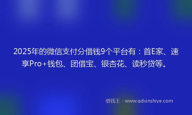 2025年的微信支付分借钱9个平台有：首E家、速享Pro+钱包、团借宝、银杏花、读秒贷等。