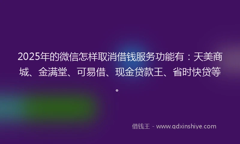 2025年的微信怎样取消借钱服务功能有：天美商城、金满堂、可易借、现金贷款王、省时快贷等。