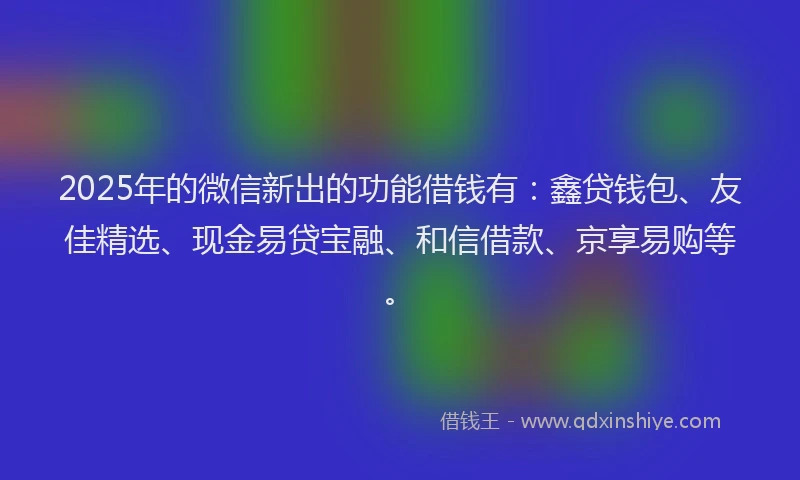 2025年的微信新出的功能借钱有：鑫贷钱包、友佳精选、现金易贷宝融、和信借款、京享易购等。