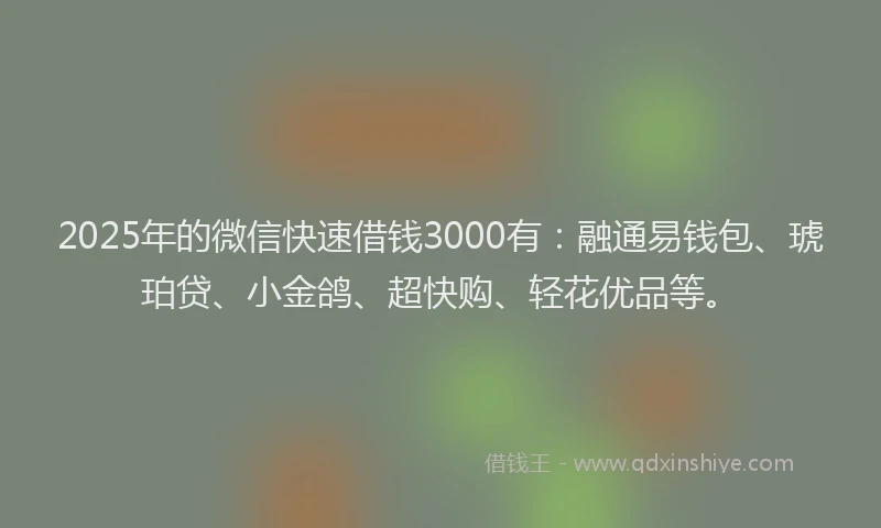 2025年的微信快速借钱3000有：融通易钱包、琥珀贷、小金鸽、超快购、轻花优品等。