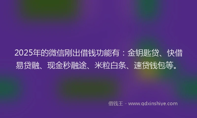 2025年的微信刚出借钱功能有：金钥匙贷、快借易贷融、现金秒融途、米粒白条、速贷钱包等。