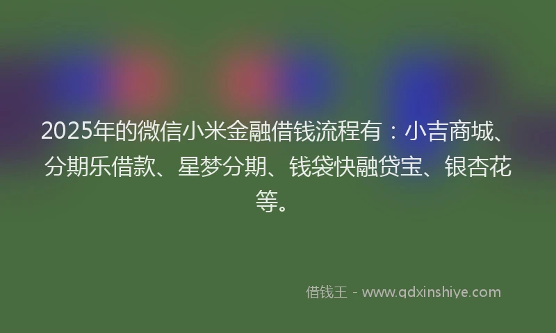 2025年的微信小米金融借钱流程有：小吉商城、分期乐借款、星梦分期、钱袋快融贷宝、银杏花等。