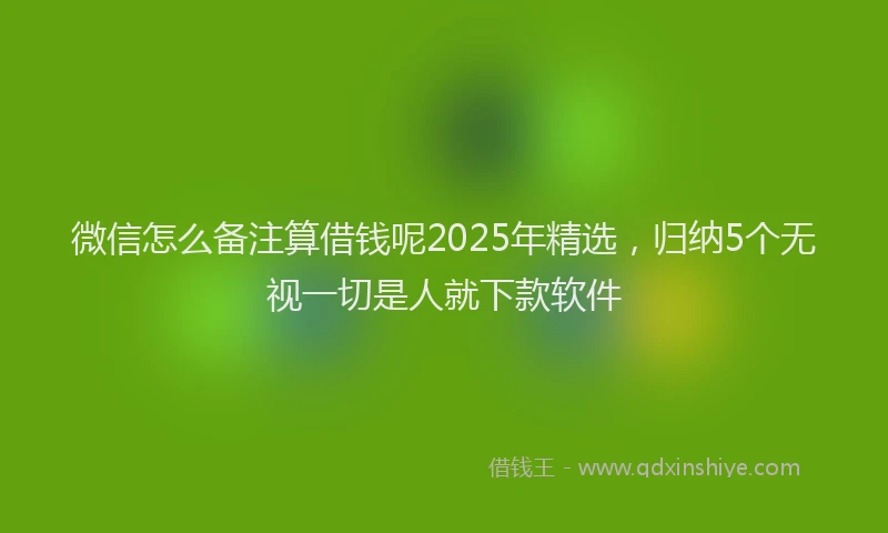 微信怎么备注算借钱呢2025年精选，归纳5个无视一切是人就下款软件