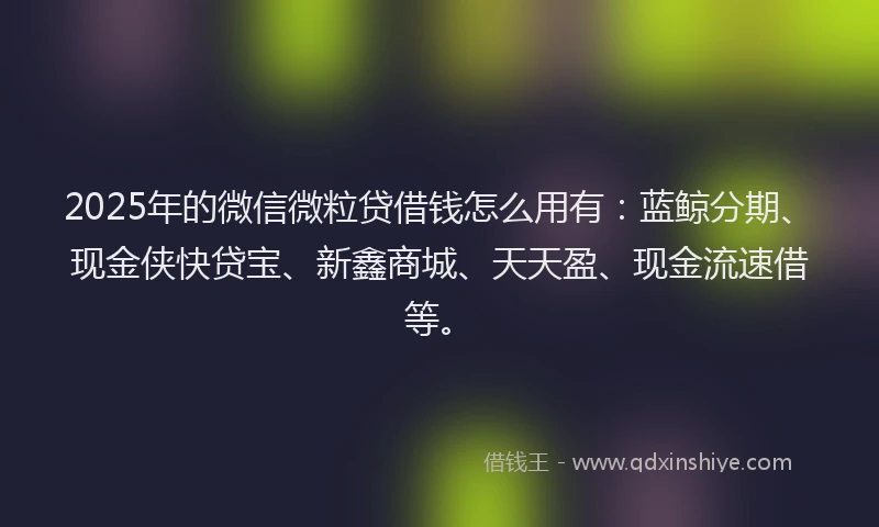 2025年的微信微粒贷借钱怎么用有：蓝鲸分期、现金侠快贷宝、新鑫商城、天天盈、现金流速借等。