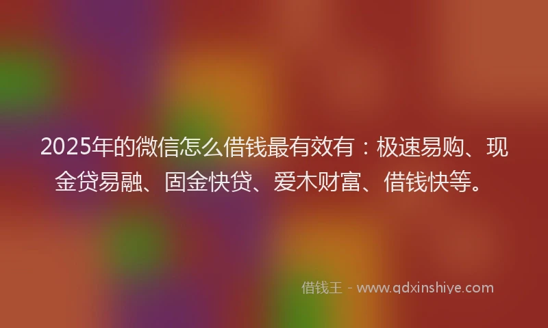 2025年的微信怎么借钱最有效有：极速易购、现金贷易融、固金快贷、爱木财富、借钱快等。