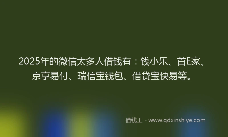 2025年的微信太多人借钱有：钱小乐、首E家、京享易付、瑞信宝钱包、借贷宝快易等。