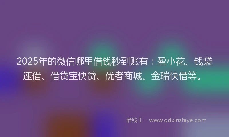 2025年的微信哪里借钱秒到账有：盈小花、钱袋速借、借贷宝快贷、优者商城、金瑞快借等。
