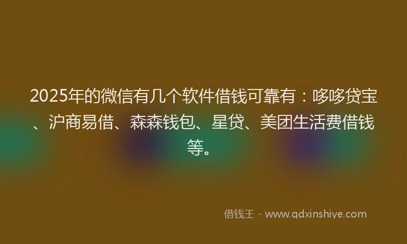2025年的微信有几个软件借钱可靠有：哆哆贷宝、沪商易借、森森钱包、星贷、美团生活费借钱等。