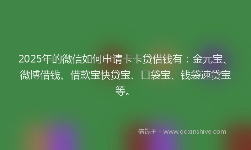 2025年的微信如何申请卡卡贷借钱有：金元宝、微博借钱、借款宝快贷宝、口袋宝、钱袋速贷宝等。