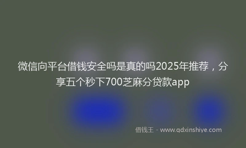 微信向平台借钱安全吗是真的吗2025年推荐，分享五个秒下700芝麻分贷款app