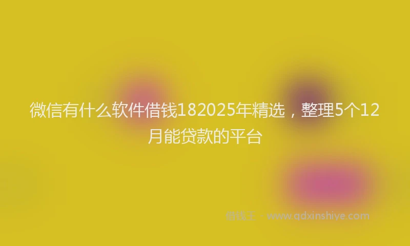 微信有什么软件借钱182025年精选，整理5个12月能贷款的平台