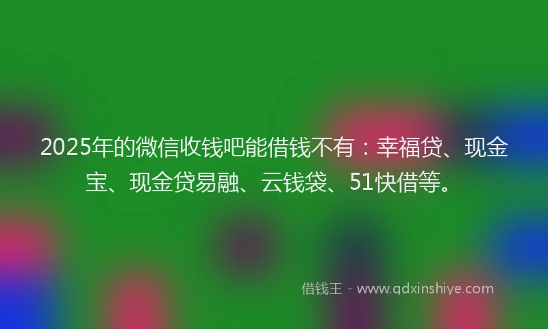 2025年的微信收钱吧能借钱不有：幸福贷、现金宝、现金贷易融、云钱袋、51快借等。