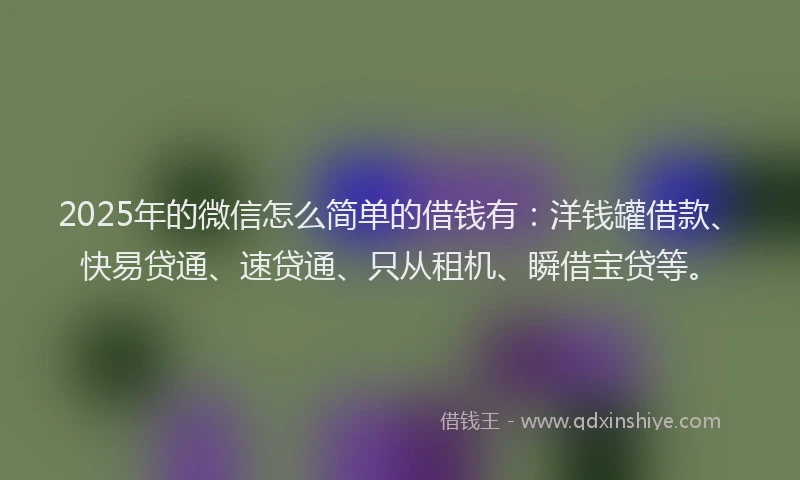 2025年的微信怎么简单的借钱有：洋钱罐借款、快易贷通、速贷通、只从租机、瞬借宝贷等。