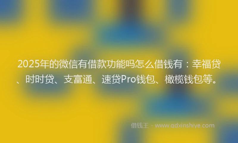 2025年的微信有借款功能吗怎么借钱有：幸福贷、时时贷、支富通、速贷Pro钱包、橄榄钱包等。
