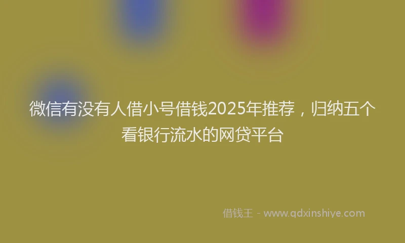 微信有没有人借小号借钱2025年推荐，归纳五个看银行流水的网贷平台