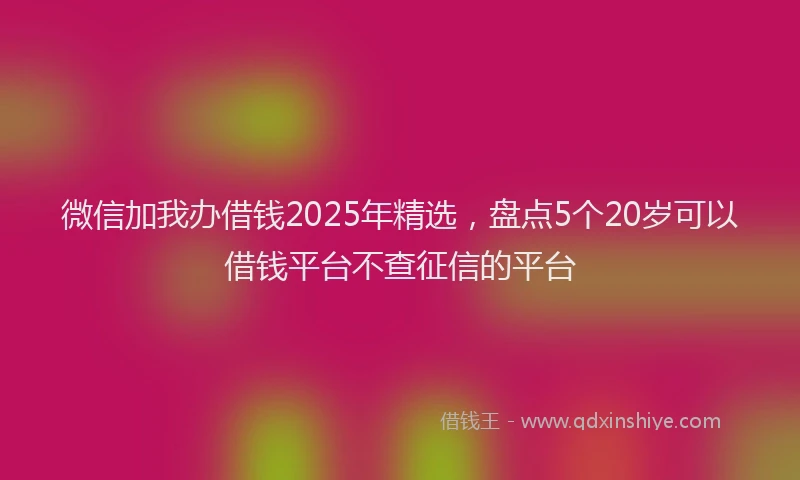微信加我办借钱2025年精选，盘点5个20岁可以借钱平台不查征信的平台