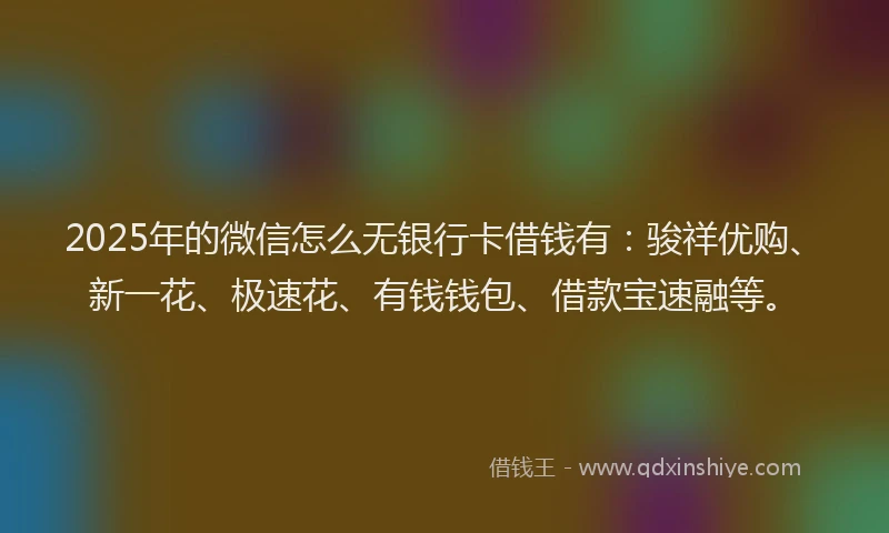 2025年的微信怎么无银行卡借钱有：骏祥优购、新一花、极速花、有钱钱包、借款宝速融等。