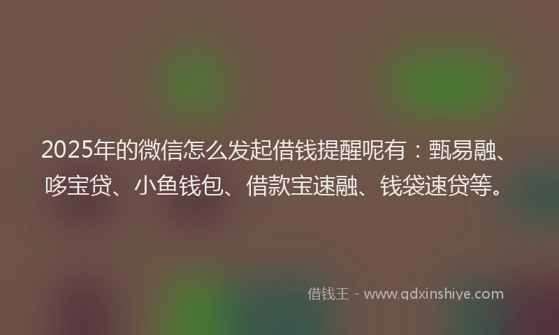 2025年的微信怎么发起借钱提醒呢有：甄易融、哆宝贷、小鱼钱包、借款宝速融、钱袋速贷等。