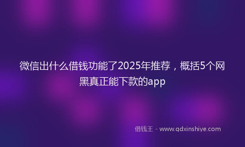 微信出什么借钱功能了2025年推荐，概括5个网黑真正能下款的app