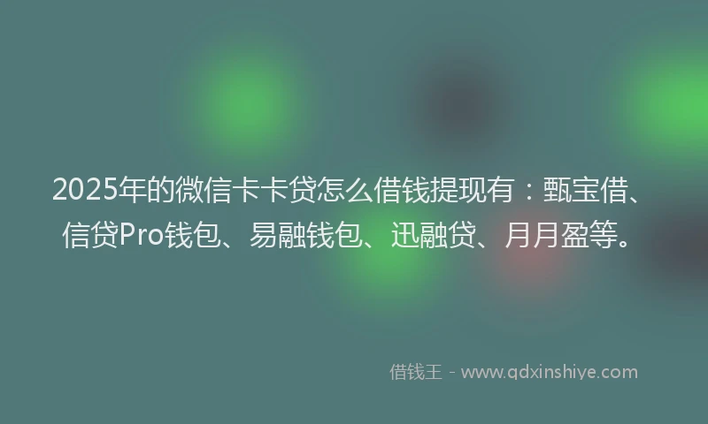 2025年的微信卡卡贷怎么借钱提现有：甄宝借、信贷Pro钱包、易融钱包、迅融贷、月月盈等。