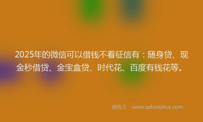 2025年的微信可以借钱不看征信有：随身贷、现金秒借贷、金宝盒贷、时代花、百度有钱花等。