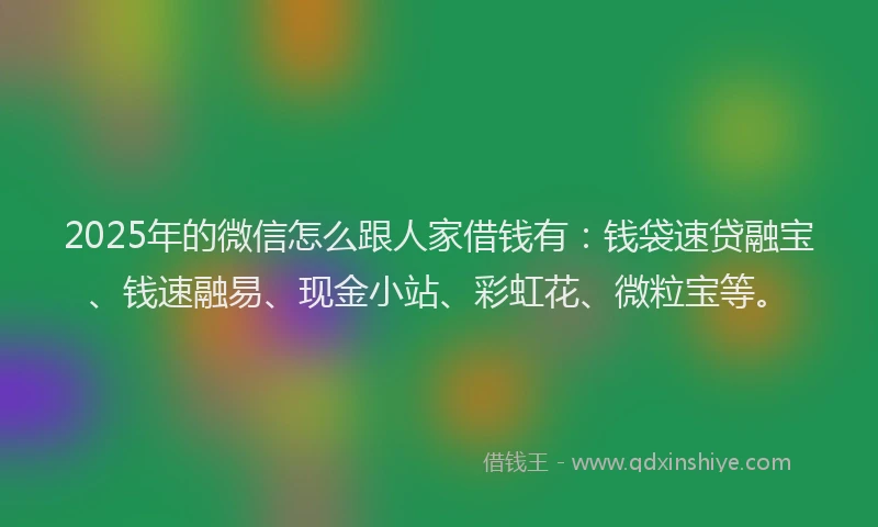 2025年的微信怎么跟人家借钱有：钱袋速贷融宝、钱速融易、现金小站、彩虹花、微粒宝等。