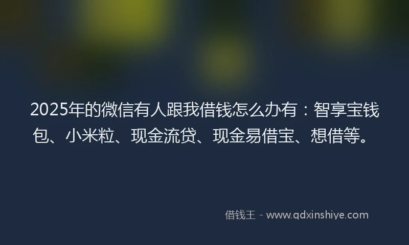 2025年的微信有人跟我借钱怎么办有：智享宝钱包、小米粒、现金流贷、现金易借宝、想借等。